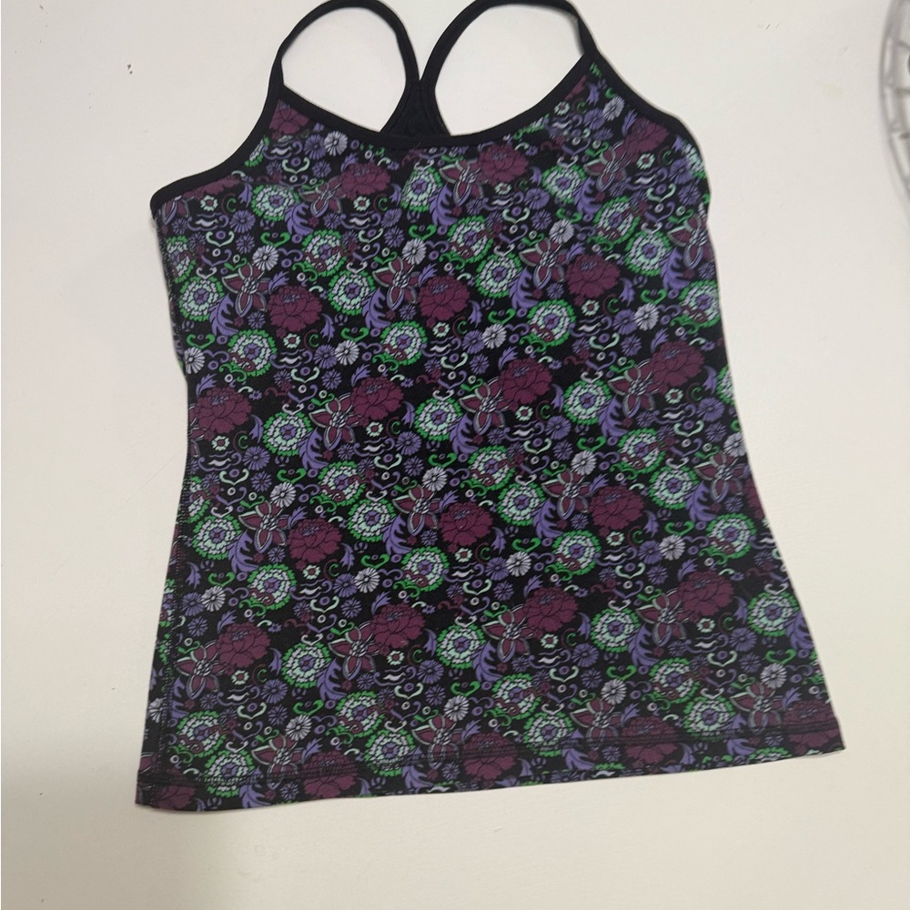 Lululemon Athletica Purple and Green Floral Tank Top